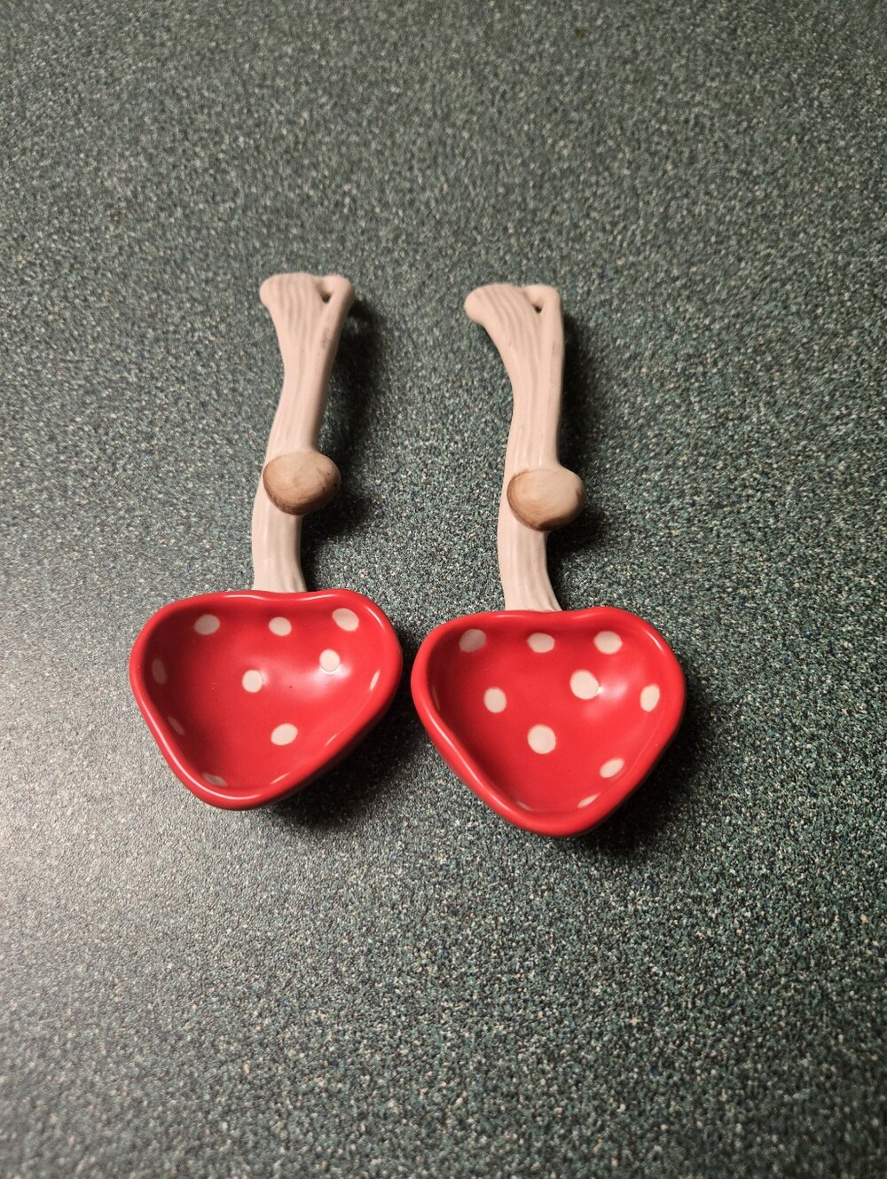 Ceramic cream/white and red mushroom spoons